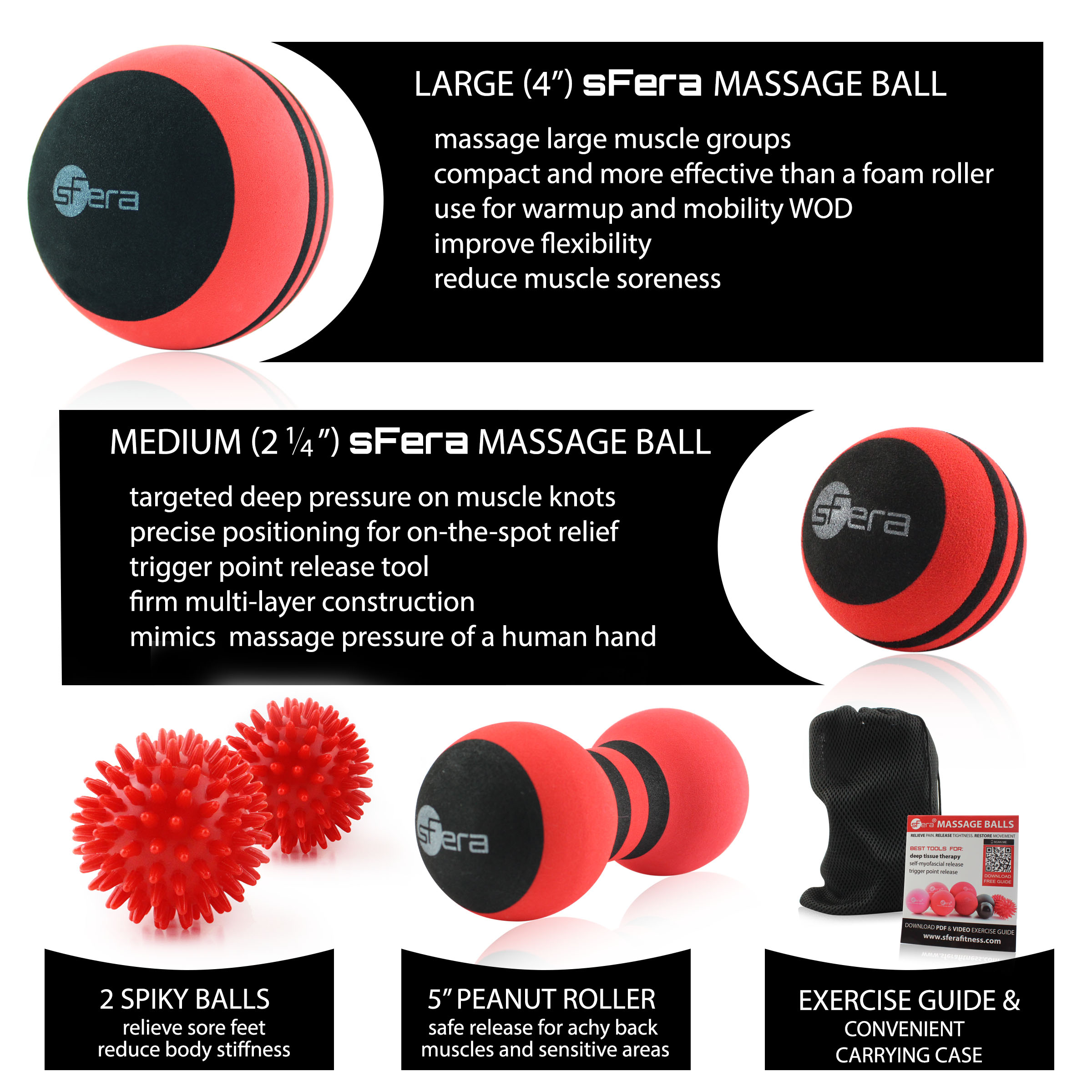 3 x Trigger Point Massage Ball Set Spiky PVC Roller Balls Pain Relief Pilates 